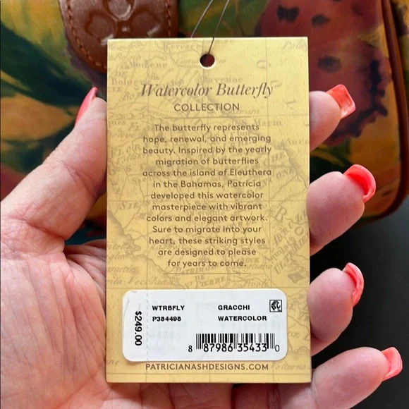 NWT Patricia Nash Gracchi Frame Watercolor Butterfly Leather Satchel - Picture 5 of 11